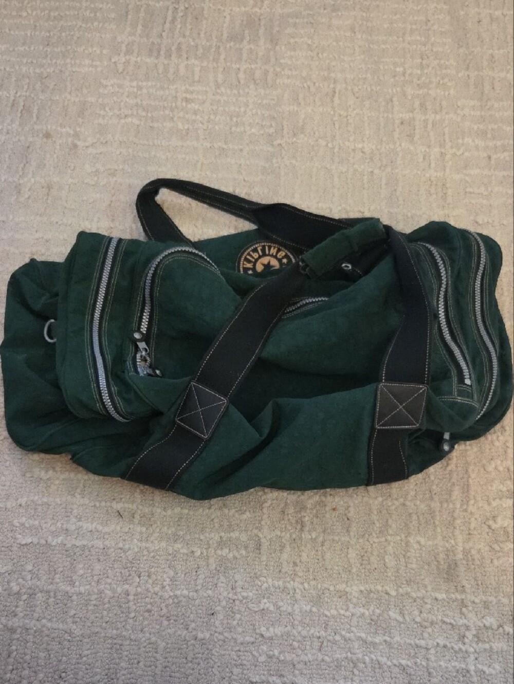 Kipling Dark Green Canvas Duffel Bag with Black Straps, Large - Picture 3 of 5